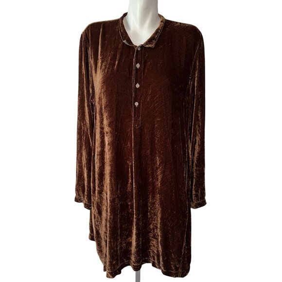 CP Shades Jasmine Tunic Blouse Brown Rayon Silk Size Large Long Sleeve Womens - Picture 1 of 8